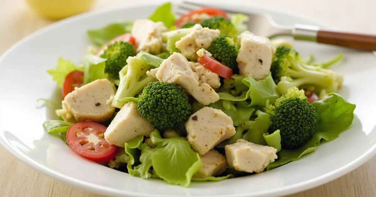 A fresh bowl of Chicken Salad Chick broccoli salad, featuring vibrant broccoli, cranberries, and a creamy dressing.