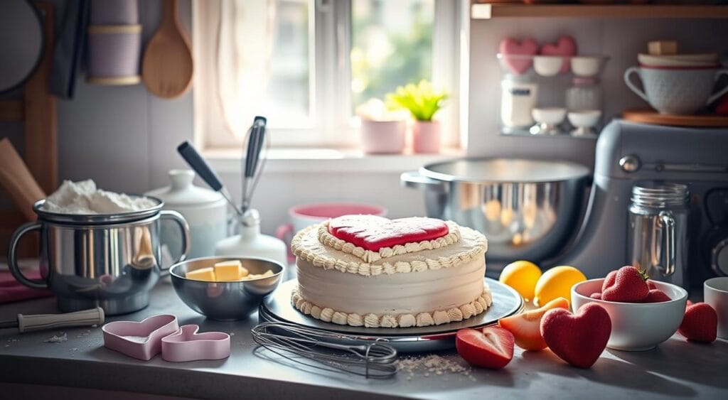 heart cake baking