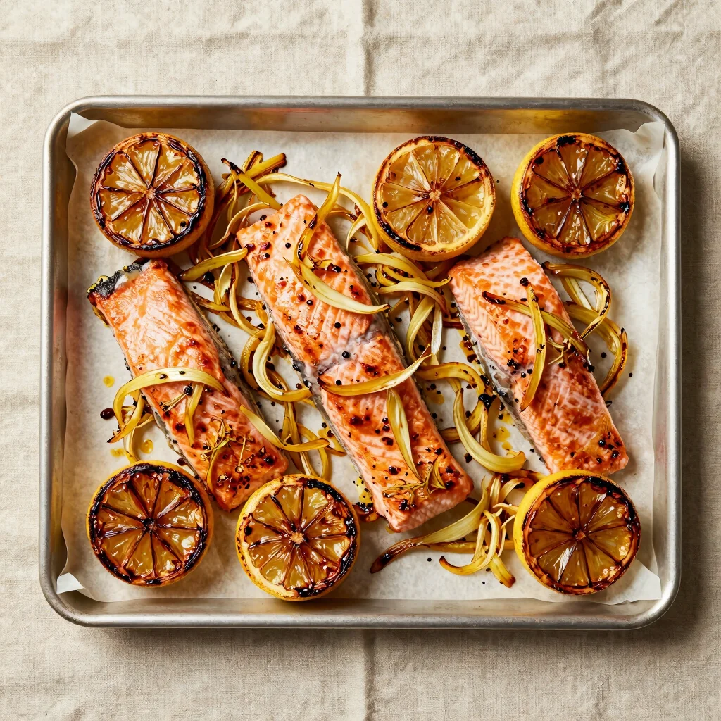 Sheet Pan Salmon with Roasted Citrus and Crisp Fennel